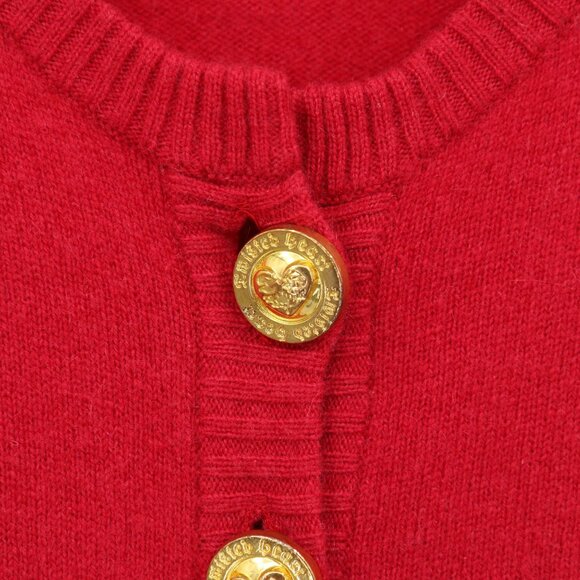 Twisted Heart Gold Logo Button Red 100% Cashmere Cardigan Sweater P - Picture 3 of 4